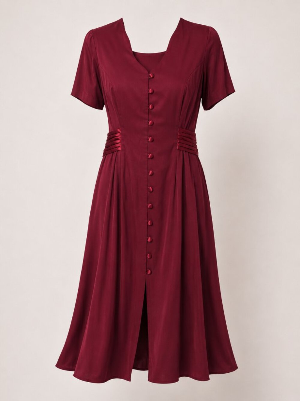 Vintage Sophia Rose Burgundy Midi Dress 18WP Button Front Short Sleeve Career